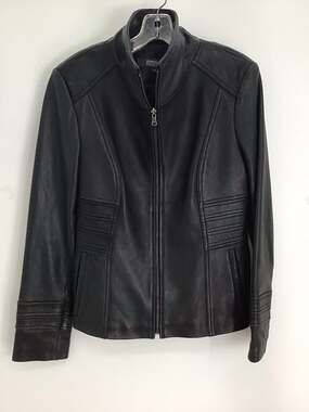 Kenneth Cole Reaction 100% Leather Jacket Biker Bomber Moto Black Casual Size M